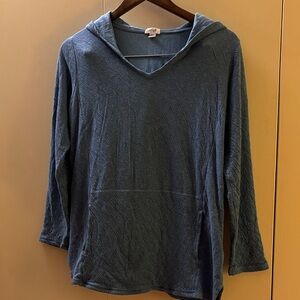 Pure Jill (J Jill) Blue Textured Hooded Long Sleeve Top XS